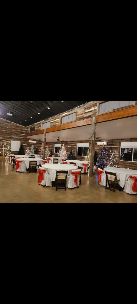 Bahbees Winter, Christmas Wedding with Trees and decorated tables